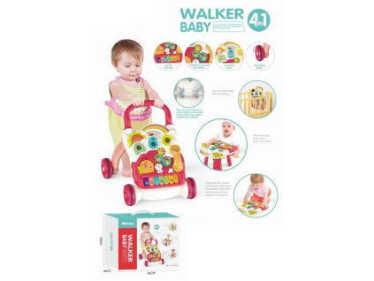 Chodítko Domeček Pianinko 4v1 ABC růžové