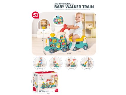 Chodítko lokomotiva pro děti 5v1 - modré