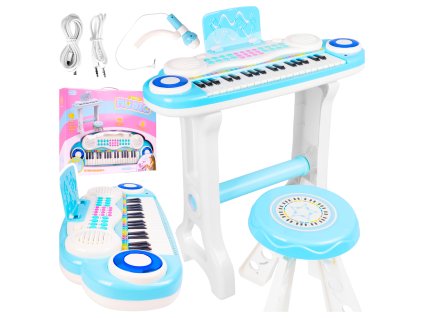 Varhany pianino s mikrofonem modré + taburet Mp3
