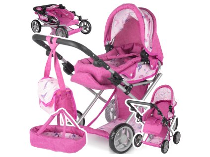 Kočárek 3v1 pro panenky Jednorožci