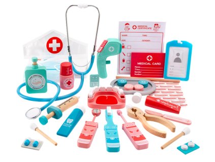 Lékařská sada Malý doktor dřevěná s čepicí