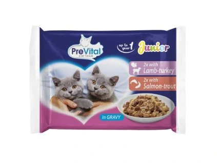 PreVital 4x100g kapsa junior maso+ryba v omáčce cat / karton
