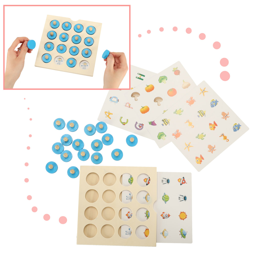 Dřevěná desková hra puzzle paměť + 4 karty