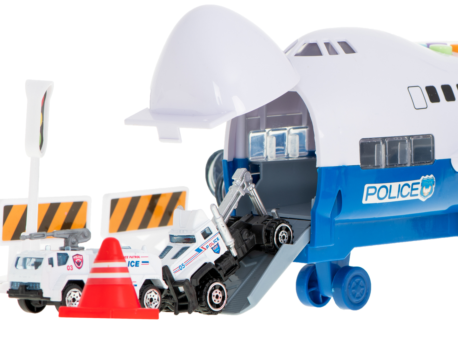 Letadlo Transporter + 6 vozů policie boční/přední
