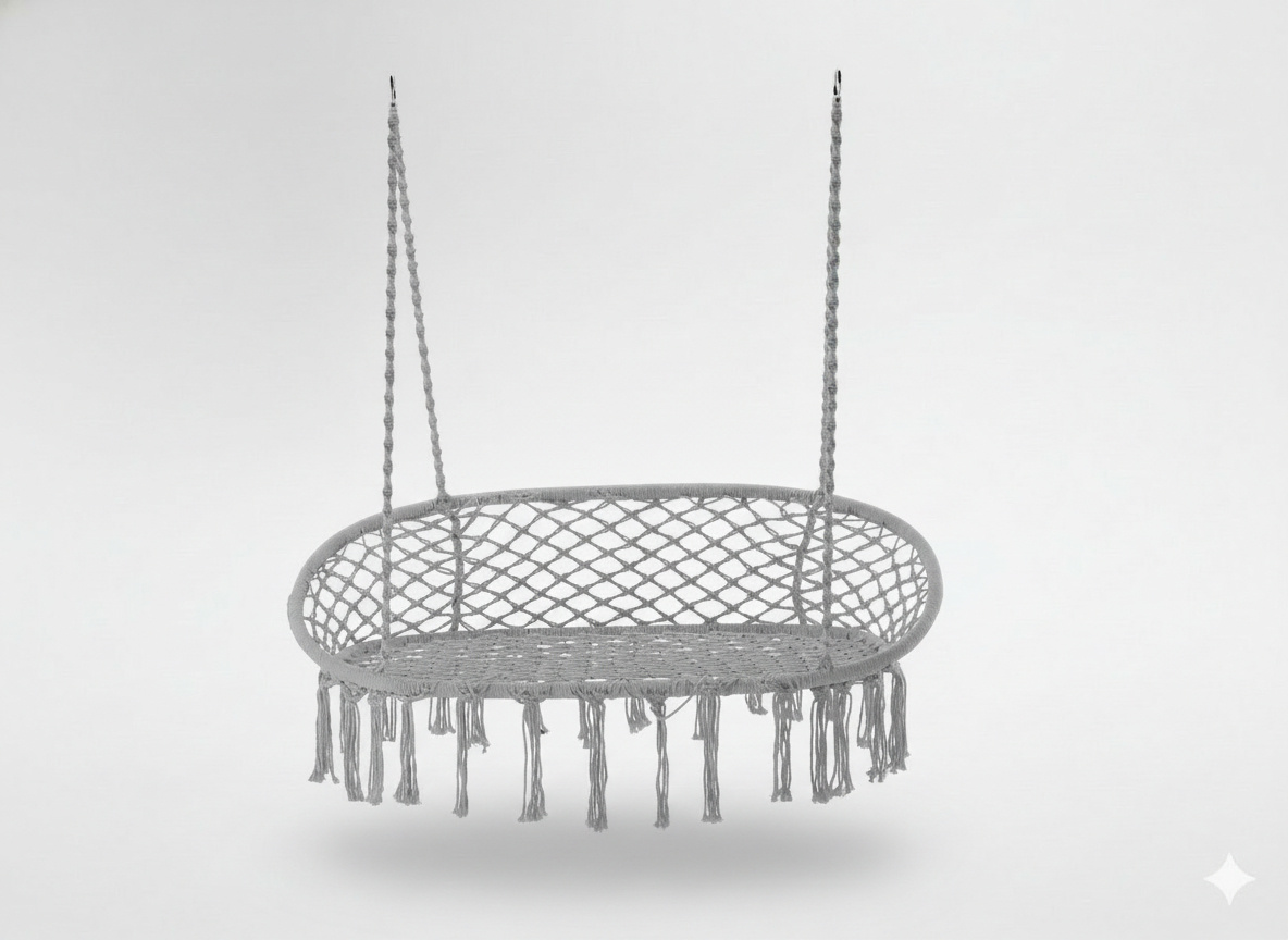 DVOJITÉ ZÁVĚSNÉ KŘESLO - HOUPAČKA - ŠEDÁ