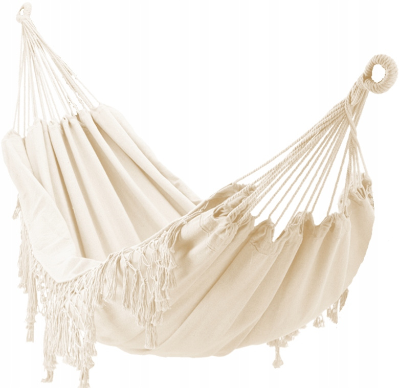 Houpací síť s třásněmi Boho 200 x 150 cm Béžová/Šedá