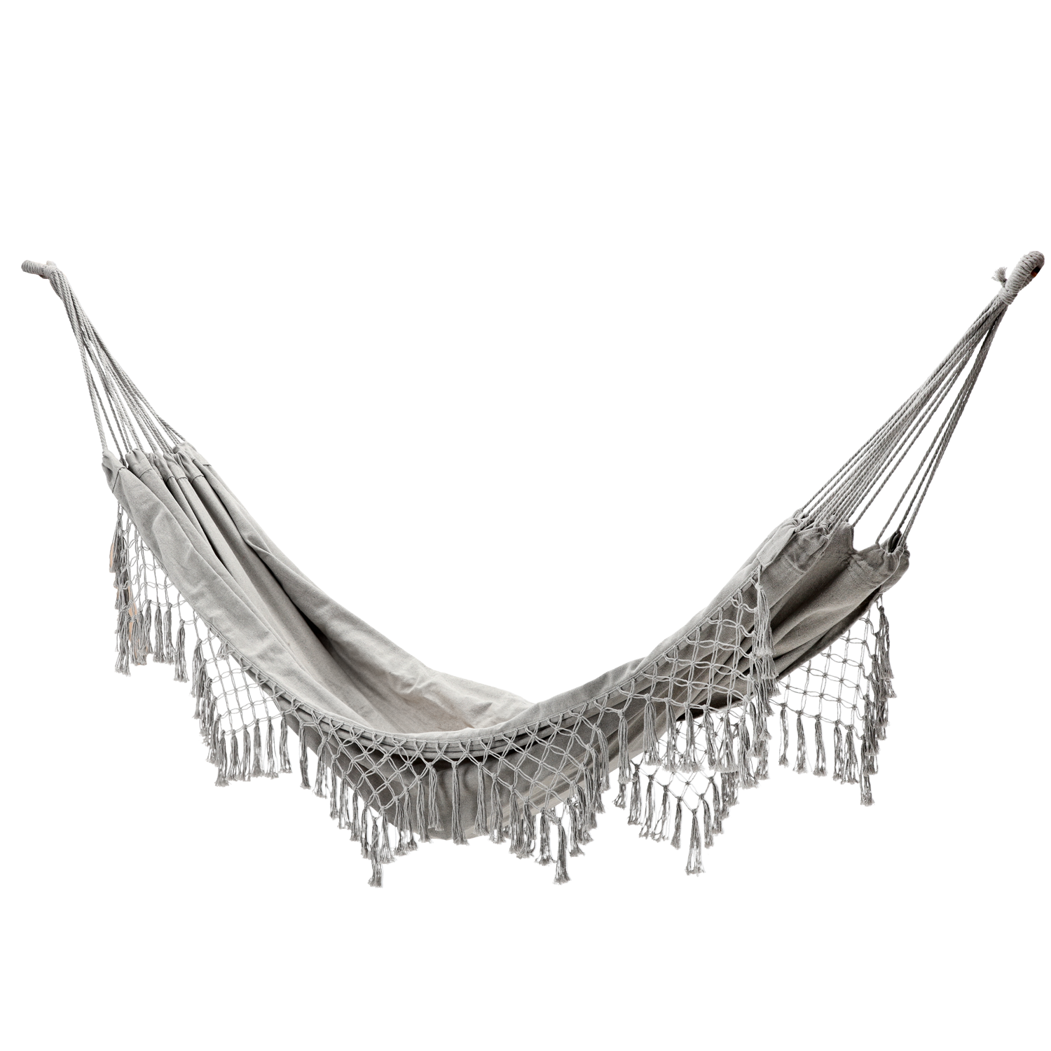 Houpací síť s třásněmi Boho 200 x 150 cm Béžová/Šedá