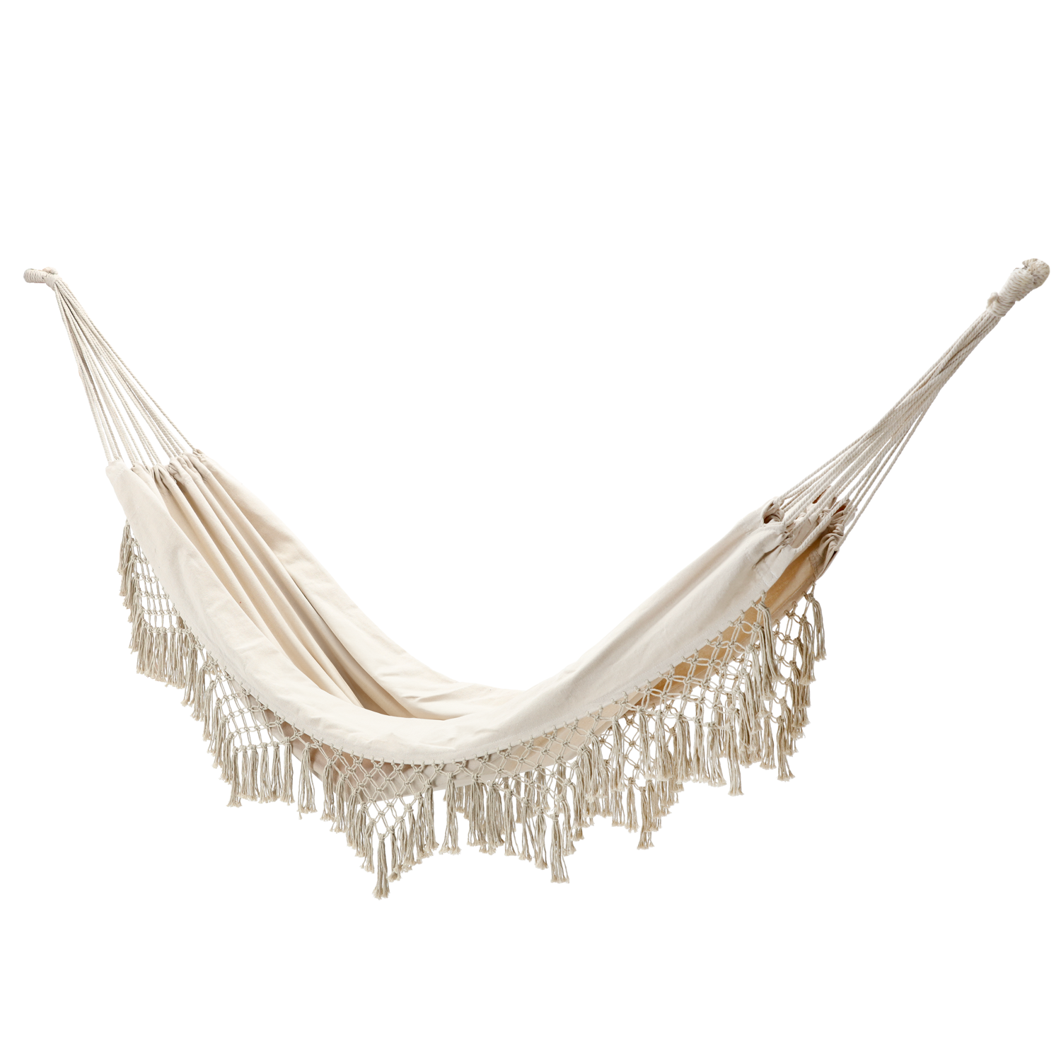 Houpací síť s třásněmi Boho 200 x 150 cm Béžová/Šedá