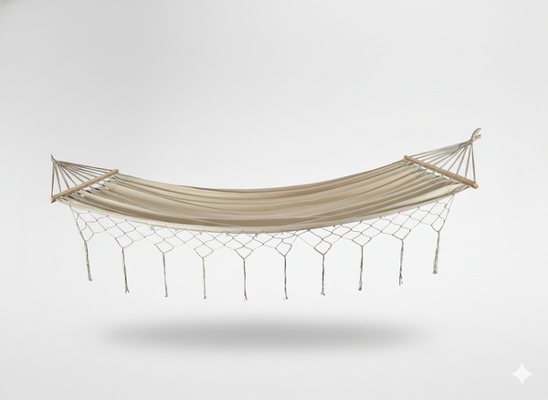 Houpací síť s třásněmi boho 200 x 100 cm béžová