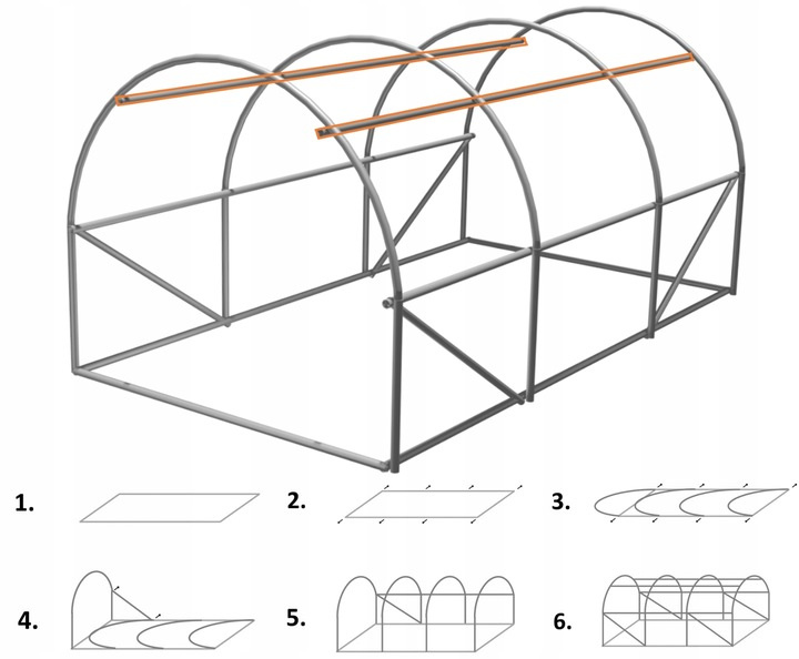 Konstrukce zahradního tunelu 3segmentová 3,5 x 2m
