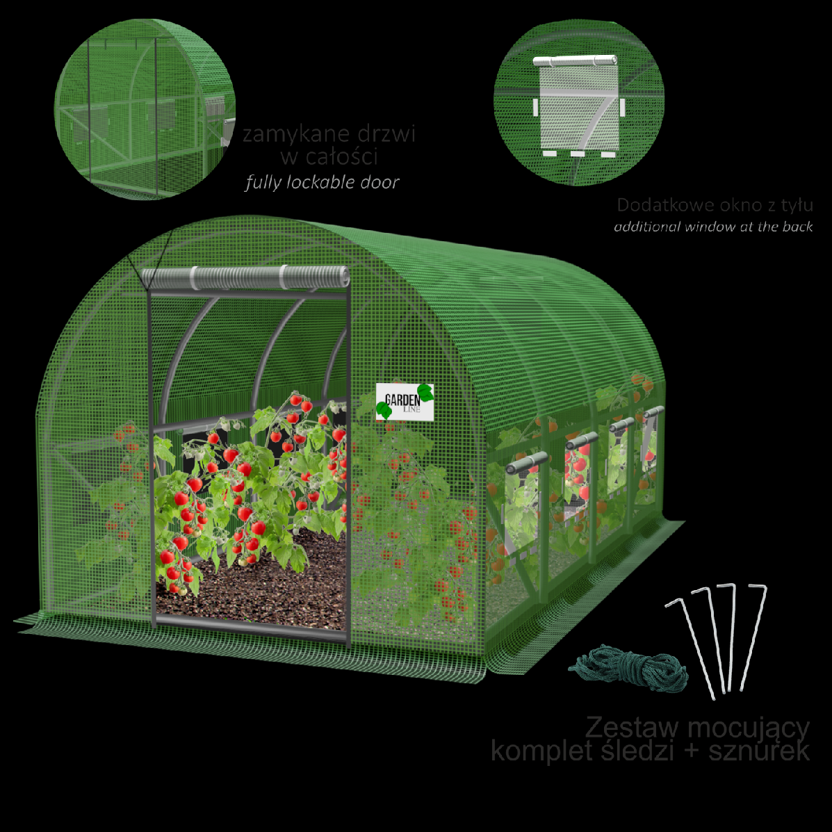 ZAHRADNÍ FÓLIOVÝ TUNEL 4 SEGMENTY ZELENÝ NEW SOLUTION 4 x 2,5 x 2 M