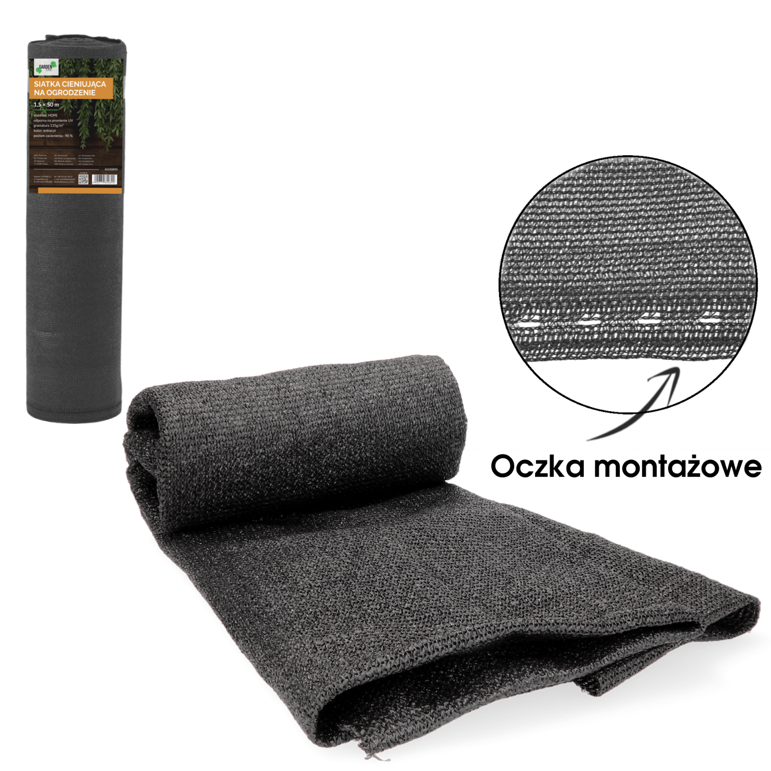 Stínící síť na plot antracit 1,5 x 50 m 135g/m2 90%