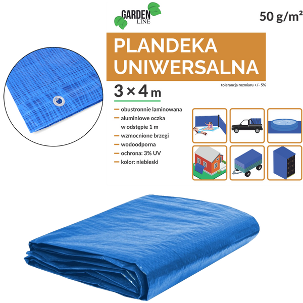 PLACHTA 3 x 4 M (+/- 5%) 50GSM 3% UV MODRÁ *4089