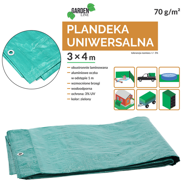 PLACHTA 3 x 4 M (+/- 5%) 70GSM 3%UV ZELENÁ
