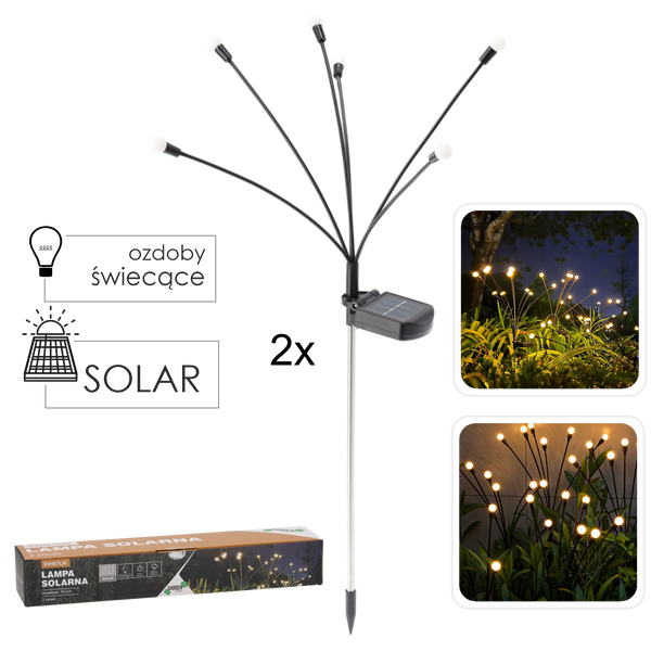 Sada 2 solárních lamp, výška 70 cm, 6 LED teplá bílá