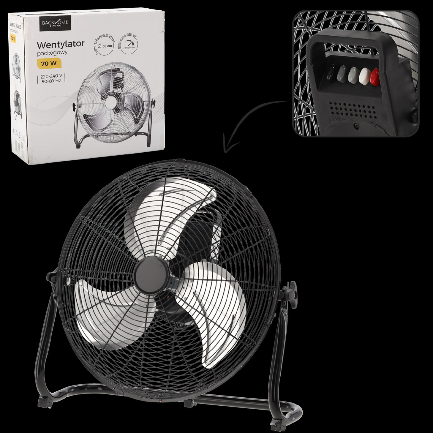 PODLAHOVÝ VENTILÁTOR ČERNÝ 70W