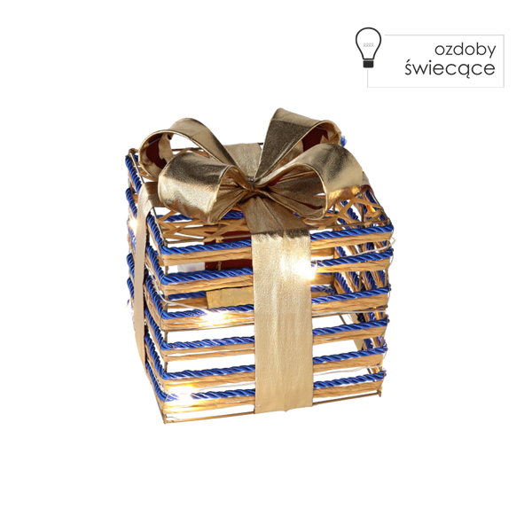 VÁNOČNÍ OZDOBY - DÁREK S MODROU MAŠLÍ 15 CM LED *1222