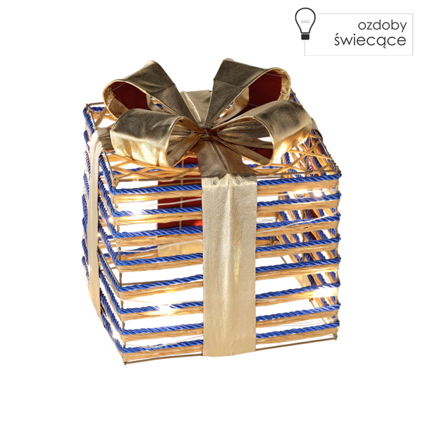 VÁNOČNÍ OZDOBY - DÁREK S MODROU MAŠLÍ 20 CM LED *1239