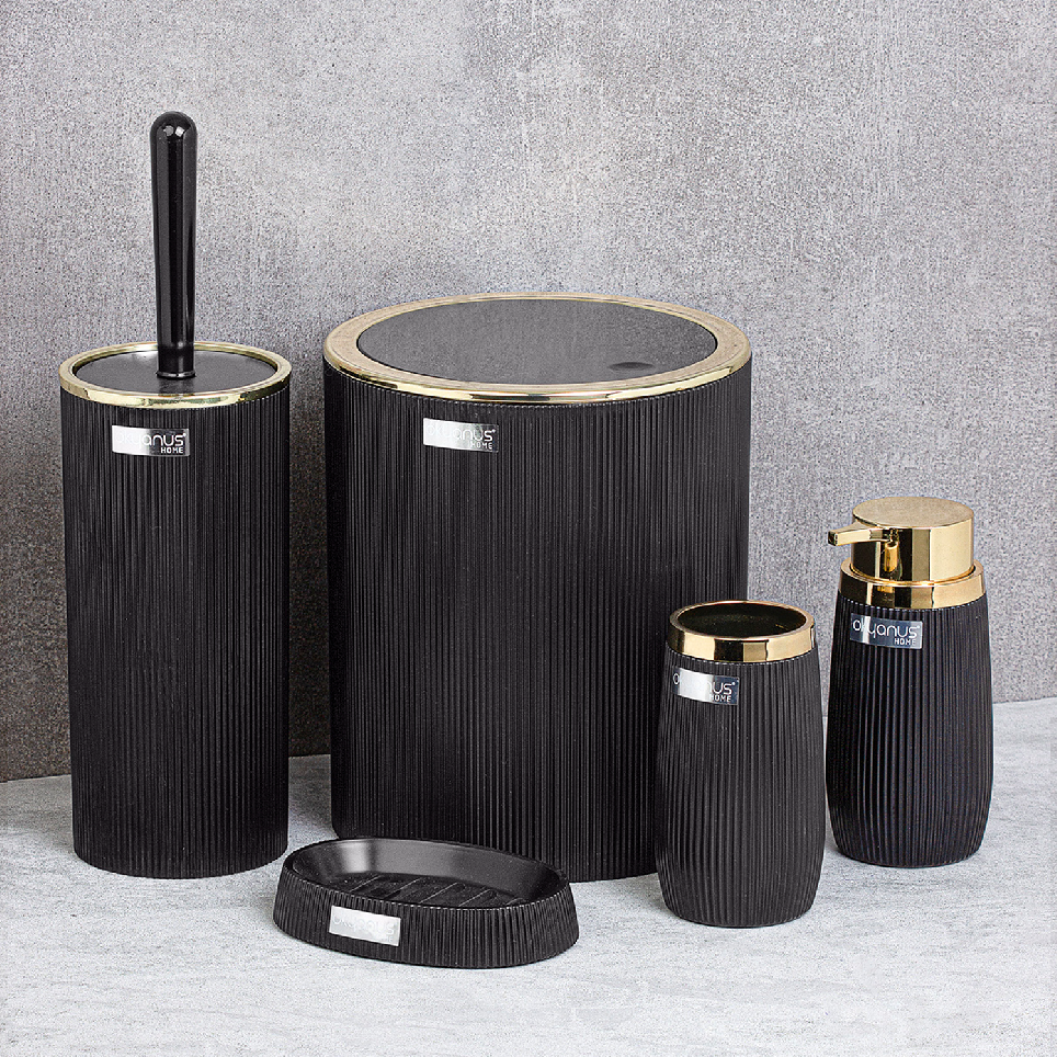 KOUPELNOVÁ SADA KULATÁ 5 DÍLŮ ČERNÁ / ZLATÁ *4782