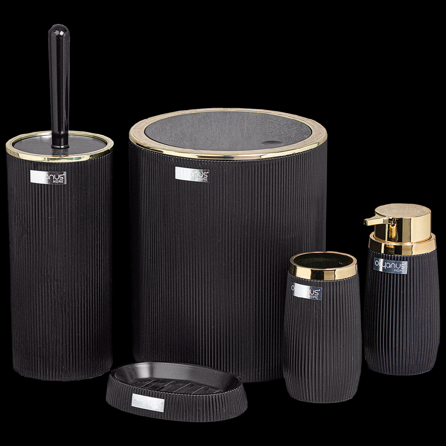 KOUPELNOVÁ SADA KULATÁ 5 DÍLŮ ČERNÁ / ZLATÁ *4782