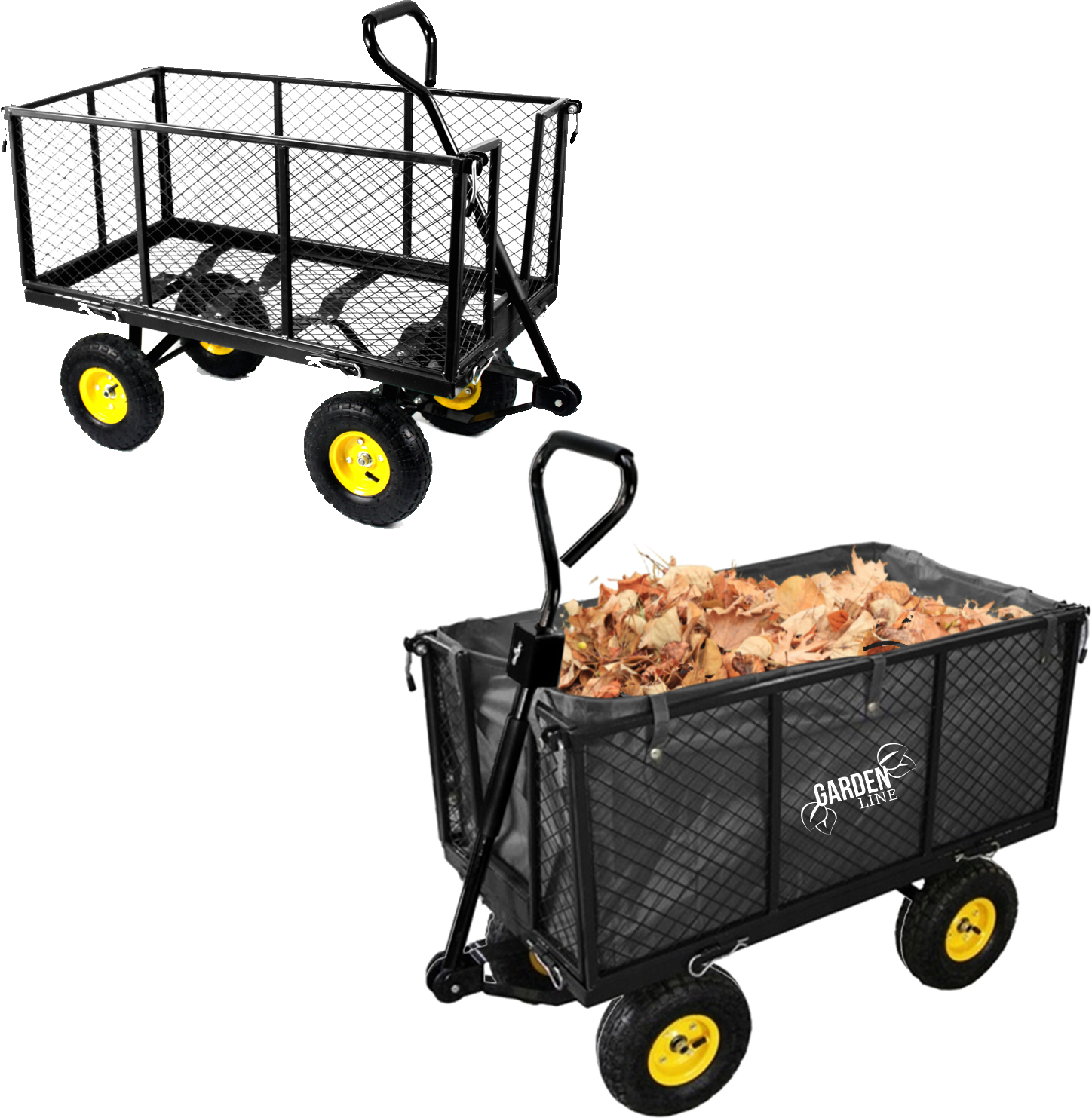 Zahradní vozík dvouúčelový XL - černý s plachtou