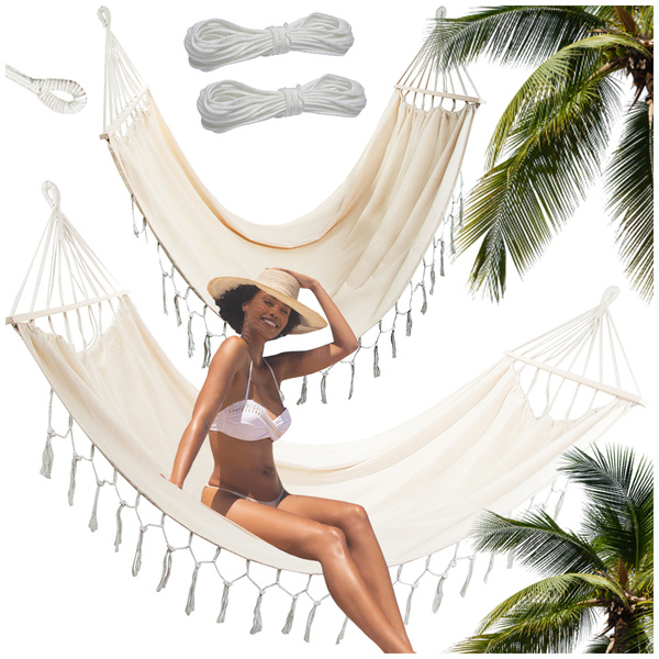 Turistická houpací síť velká boho střapec houpačka pro dvě osoby 200x150