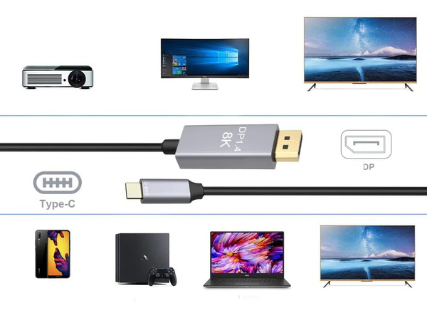 Displayport usb typ-c 1.4 video audio usb-c 8k 4k 2k kabel 1,8 m