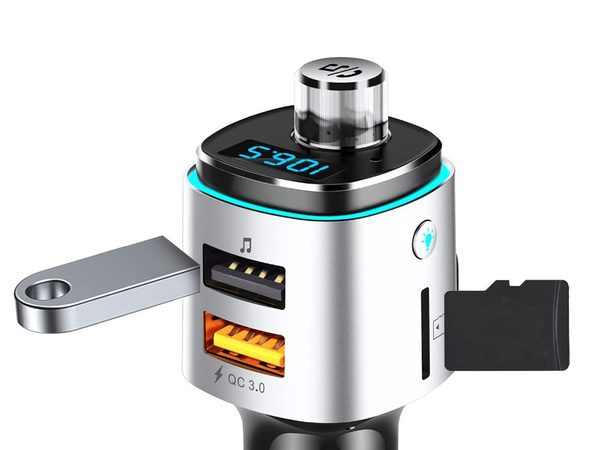 Bluetooth fm transmitter car charger fast 2x usb ilumination