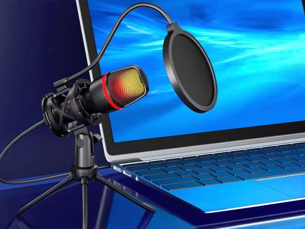 Studiový mikrofon usb rgb stativ pro počítačový stream herní kardioida