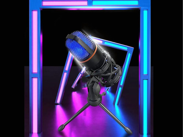Studiový mikrofon usb rgb stativ pro počítačový stream herní kardioida