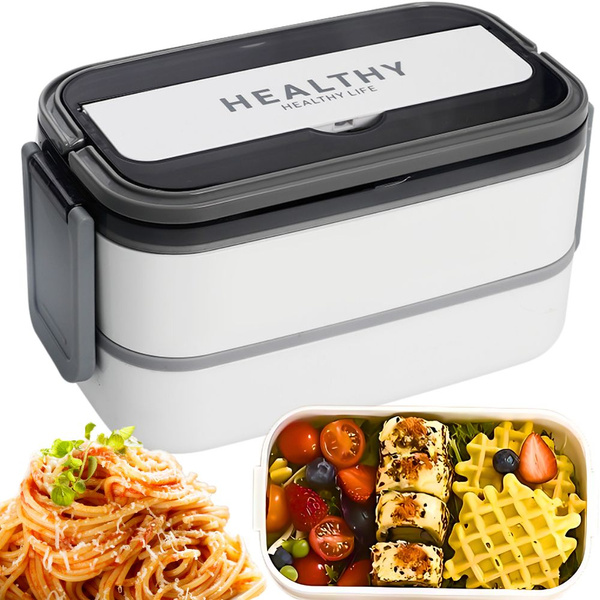 Snack box s compartments two-tier container xxl cutlery lunchbox 1400ml