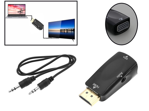 Převodník adaptér z hdmi na vga d-sub audio mini jack