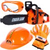 Sada dřevorubce pila, rukavice, přilba, brýle