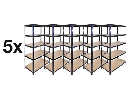 AKCE - Balíček : 5 x Regál 1800x1200x600 mm lakovaný 5-policový, nosnost 875 kg - ČERNÝ
