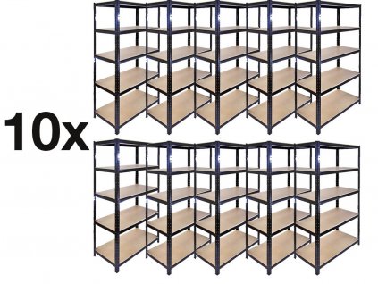 AKCE - Balíček : 10 x Regál 1800x1200x600 mm lakovaný 5-policový, nosnost 875 kg - ČERNÝ