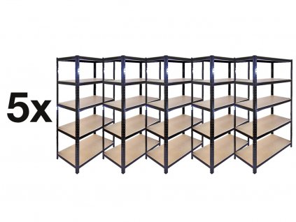 AKCE - Balíček : 5x Regál 2000x1000x600 mm lakovaný 5-policový, nosnost 875 kg  - ČERNÝ