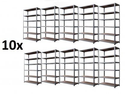 AKCE - Balíček : 10 x Regál 2400x1200x600 mm kovový zinkovaný 6-policový, nosnost 1050 kg