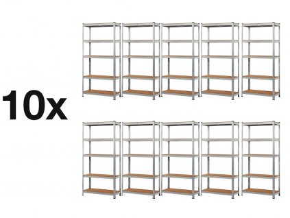 AKCE - Balíček : 10x Regál 2000x1200x500 mm kovový zinkovaný 5-policový, nosnost 875 kg