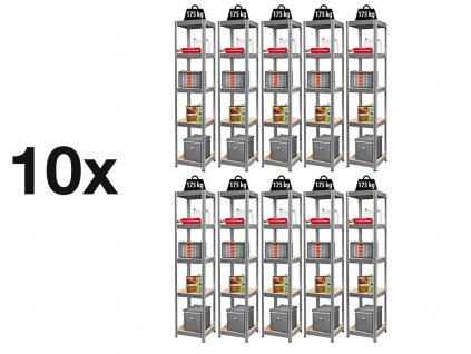 AKCE - Balíček : 10x Regál 1800x400x400 mm kovový zinkovaný 5-policový, nosnost 875 kg