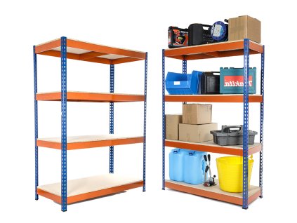 Regál 1800x1800x450 mm PROFESIONÁLNÍ lakovaný 4-policový, nosnost 1600 kg - MODRO-ORANŽOVÝ 01