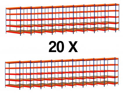 AKCE - Balíček : 20x  Regál 2160x1400x400 mm PROFESIONÁLNÍ lakovaný 5-policový, nosnost 2000kg - MODRO-ORANŽOVÝ