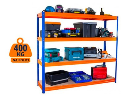 Regál 1800x1600x800 mm PROFESIONÁLNÍ lakovaný 4-policový, nosnost 1600 kg - MODRO-ORANŽOVÝ 01