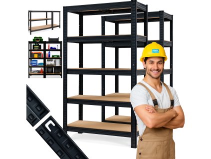 3783 12 akce balicek 2x regal 180x90x40 cm lakovany 5 policovy nosnost 875 kg cerny