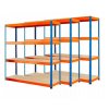 AKCE - Balíček : 3x  Regál 1800x1800x400 mm PROFESIONÁLNÍ lakovaný 4-policový, nosnost 1600kg - MODRO-ORANŽOVÝ