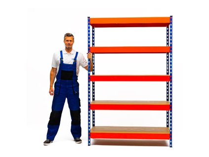 Regál 2160x1200x800 mm, PROFESIONÁLNY, lakovaný 5-policový, nosnosť 2000 kg - MODRO-ORANŽOVÝ 01