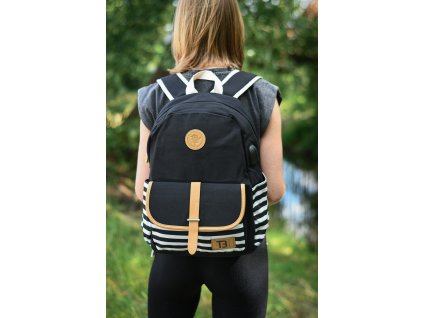 Sada Batoh Canvas Black Stripes with pocket 19 l