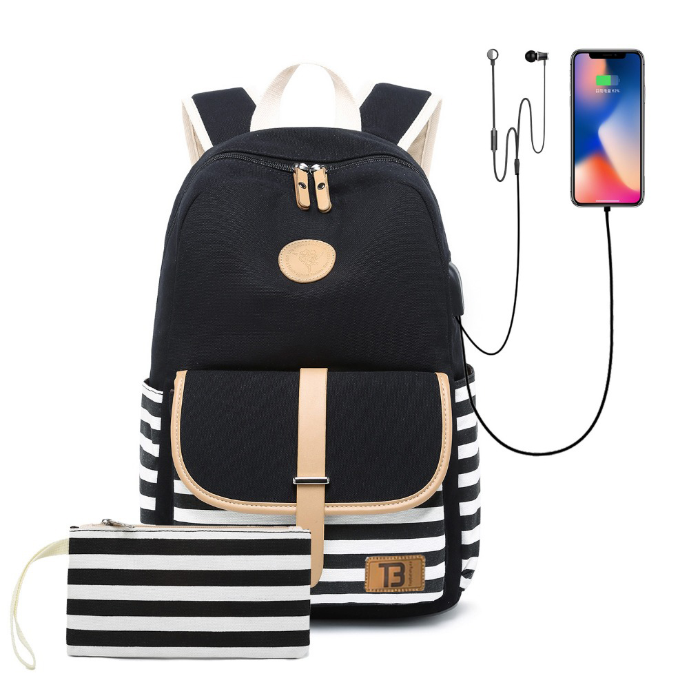 Levně TopBags Canvas Batoh Canvas TopBags Stripes with pocket Černý 18 l