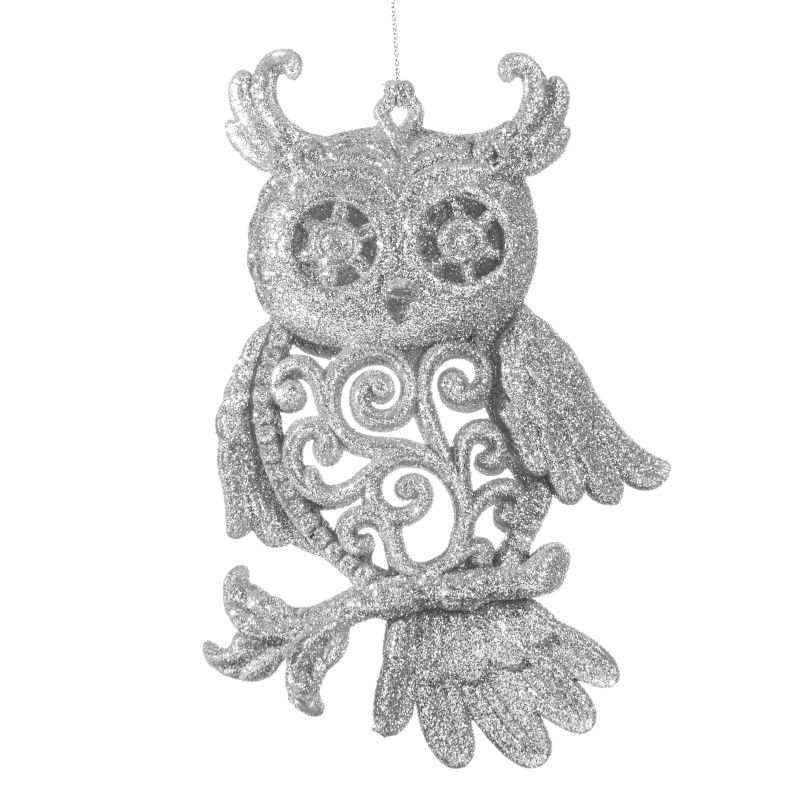 Vianočná ozdoba sova strieborná