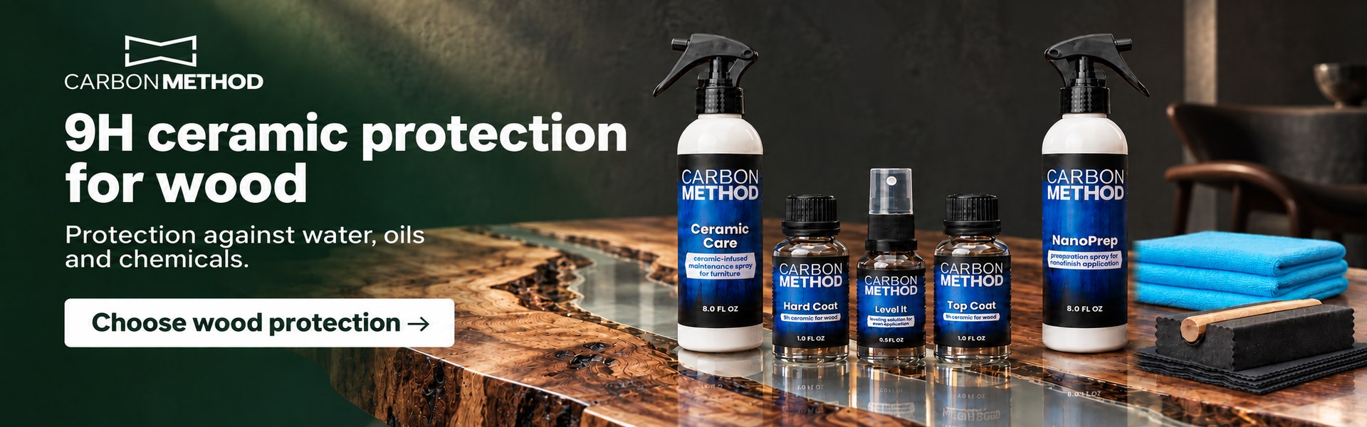 Carbon Method – 9H ceramic coating for wood, protection against water, oils and chemicals