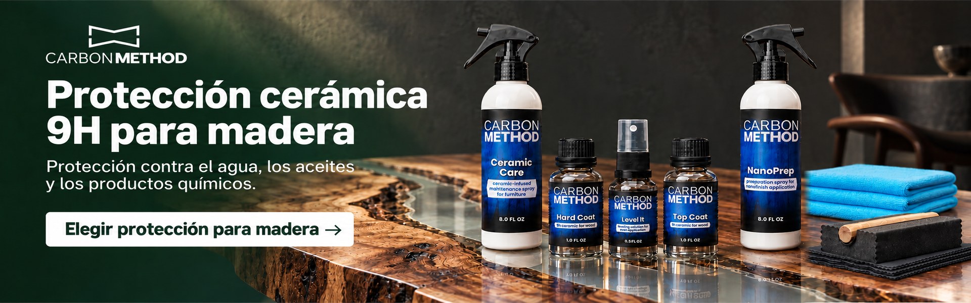 Carbon Method – protección cerámica 9H para madera contra agua, aceites y productos químicos